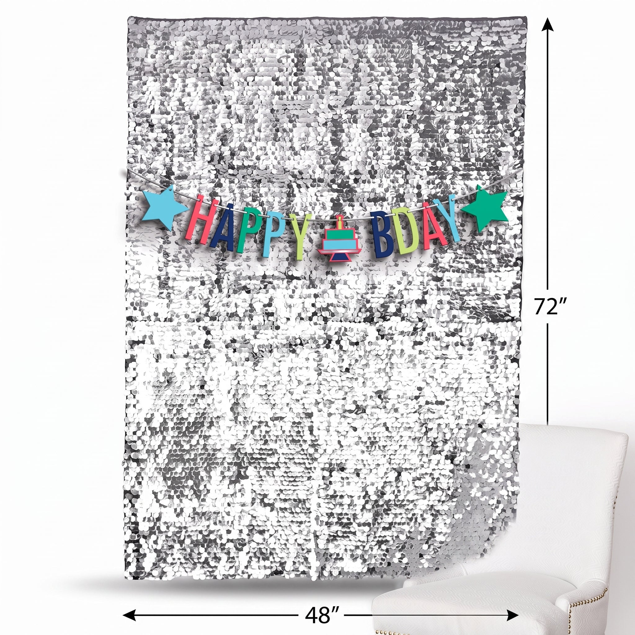 Sparkling Silver Birthday Backdrop & Banner Set