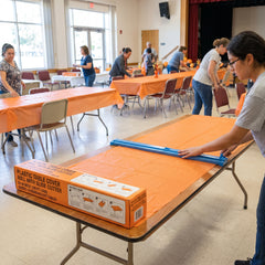 Orange Plastic Table Cover Roll with Cutter - 54 x 126 ft