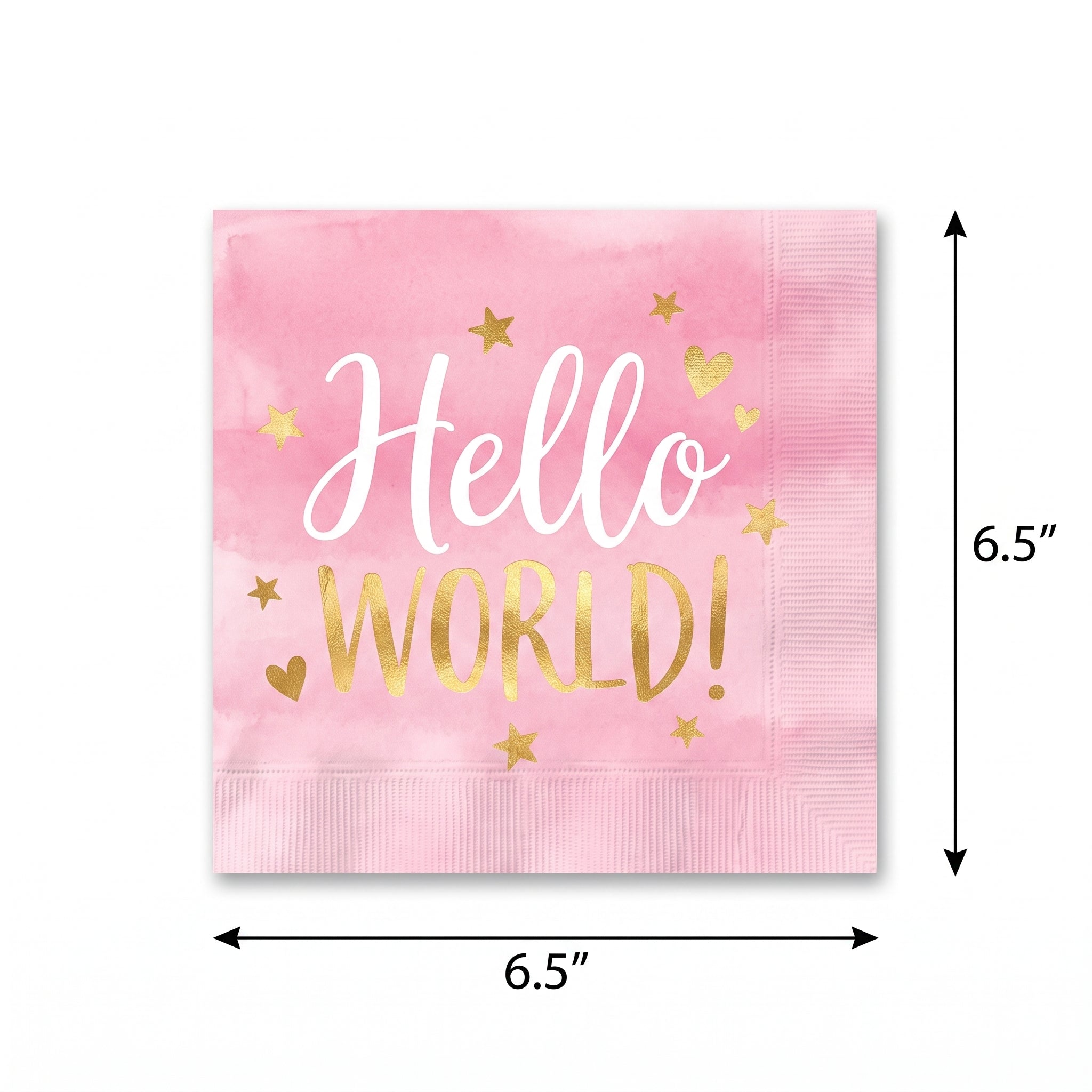 "Hello World" Pink and Gold Lunch Napkins - 6.5 In. x 6.5 In. - 16 Pack