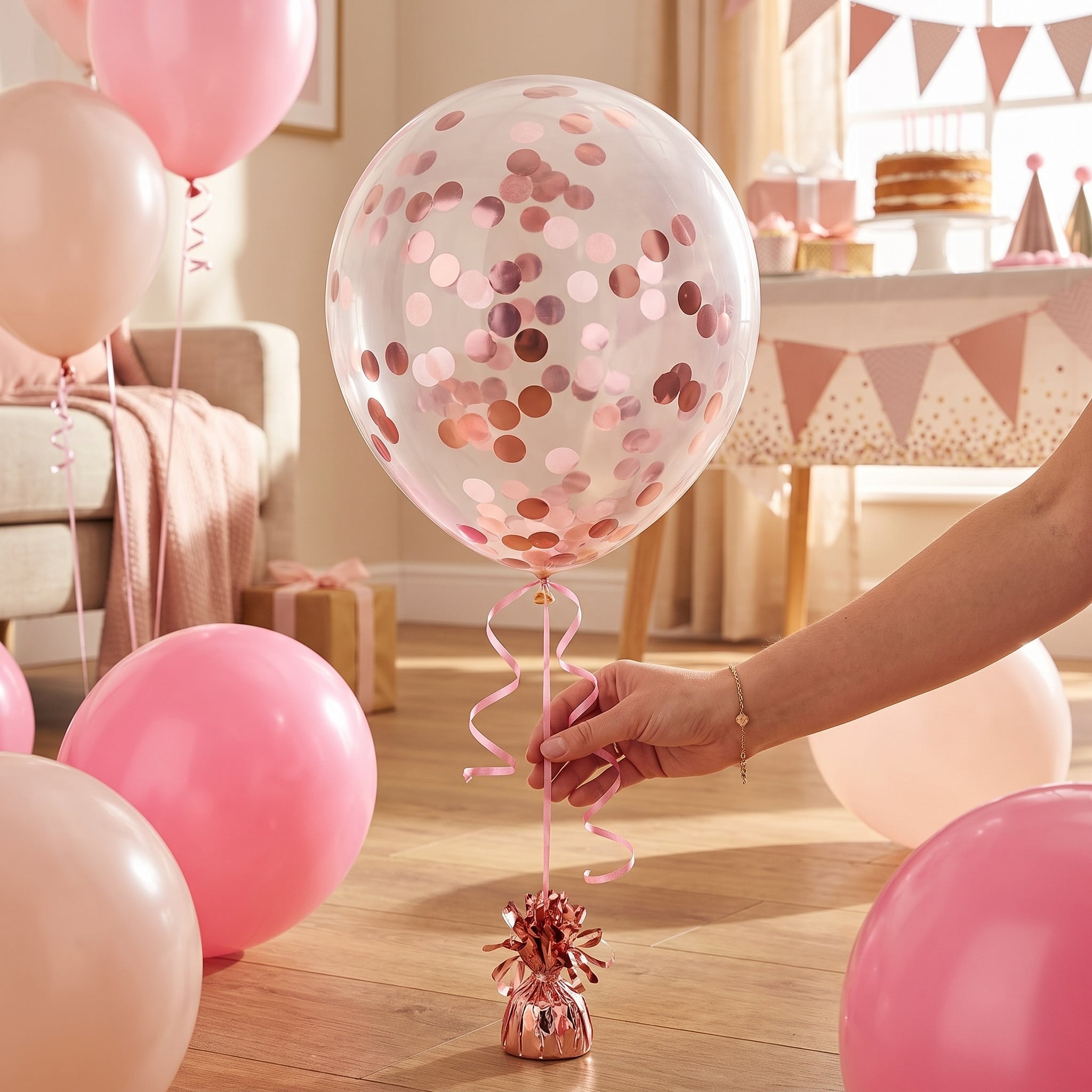 Metallic Pink Confetti Latex Balloons, 12-Inch, 6-Pack for Celebrations