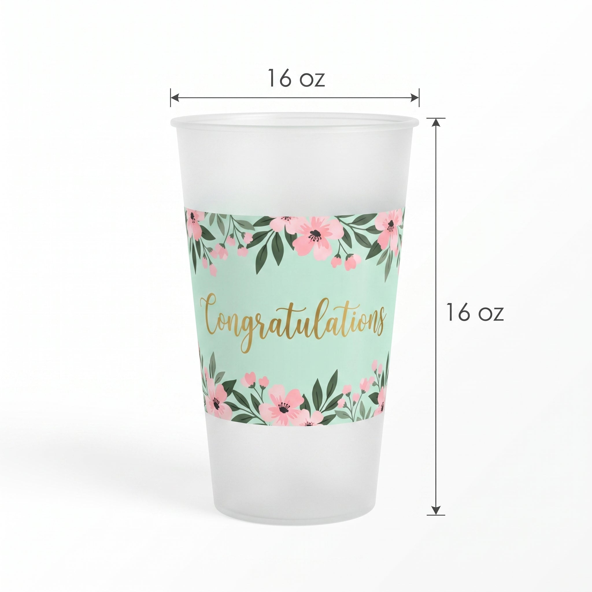 Mint to Be Floral "Congratulations" Plastic Cups - 16 oz, 25 Pack