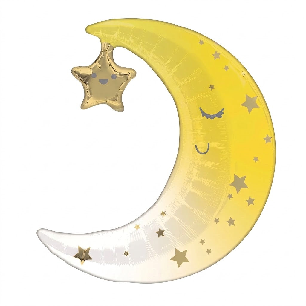 Crescent Moon and Star Metallic Foil Balloon
