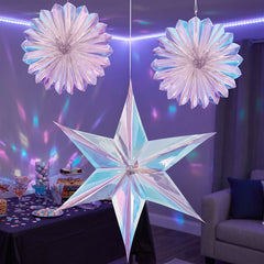 Iridescent Star and Fan Hanging Decorations, 16-Inch, 3-Pack