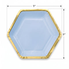 9" Ice Blue Hexagon Metallic Paper Plates