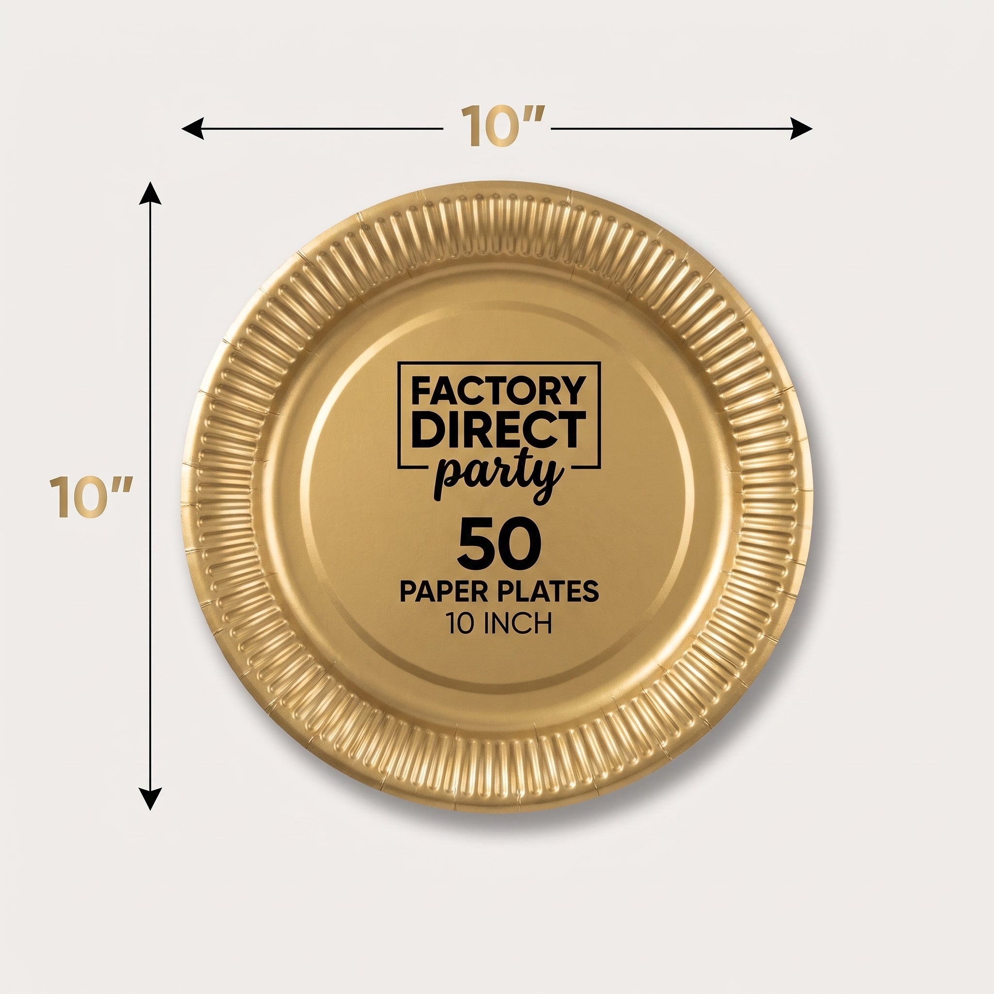 10" Gold Solid Color Paper Plates - Pack of 10