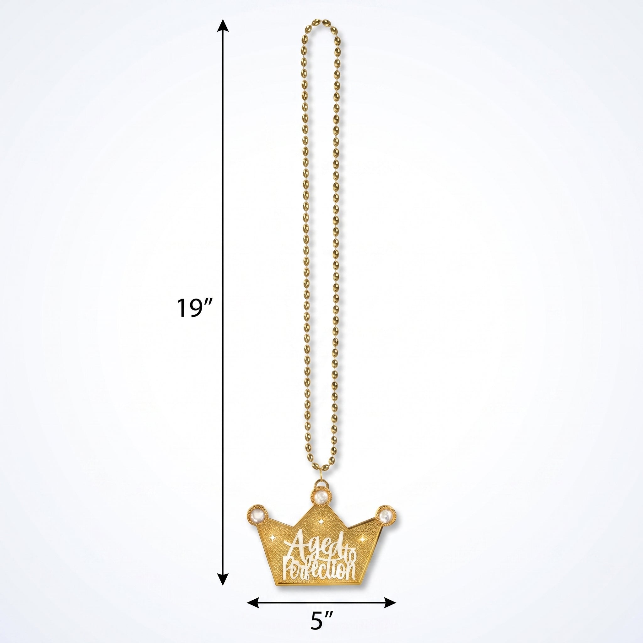 Golden "Aged to Perfection" Beaded Necklace with Crown Pendant