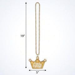 Golden "Aged to Perfection" Beaded Necklace with Crown Pendant
