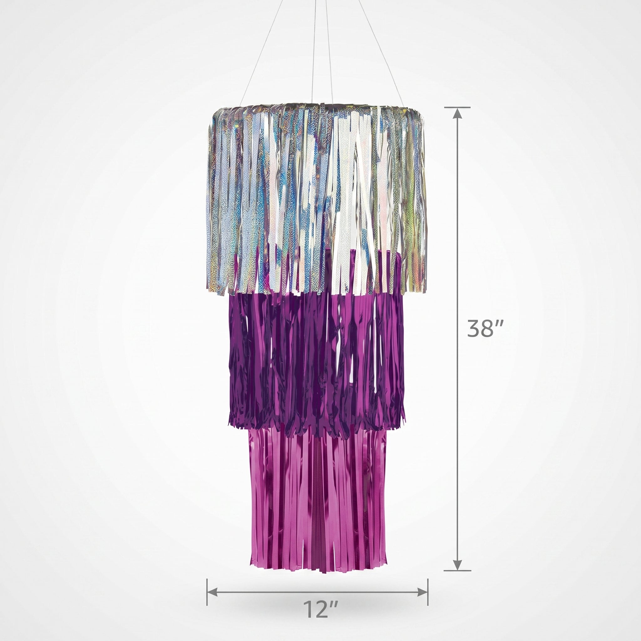 Sparkle Fringe 3-Tier Chandelier Decoration, Silver/Purple/Pink, 38"
