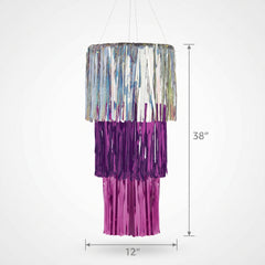 Sparkle Fringe 3-Tier Chandelier Decoration, Silver/Purple/Pink, 38"