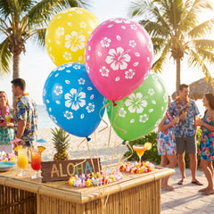 Tropical Hibiscus Printed 12" Latex Balloons - 15 Pack
