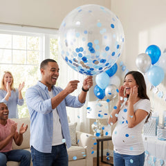 Transparent Confetti Latex Balloons, Blue & Silver, 24-Inch, Pack of 2