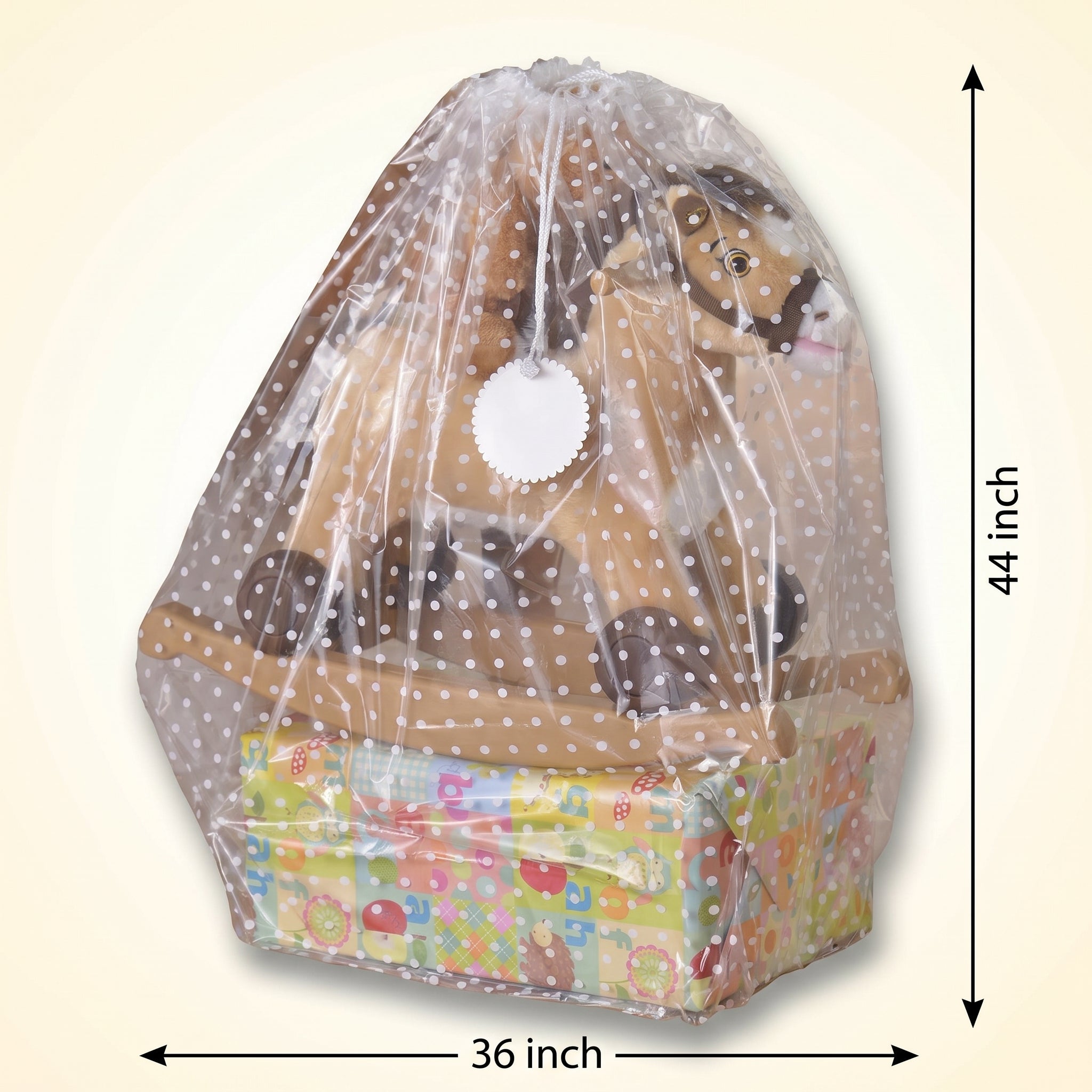 Clear Reusable Gift Sack with White Polka Dots - 44 x 36 Inch