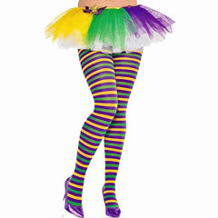 Plus Size Striped Tights - Mardi Gras Masquerade