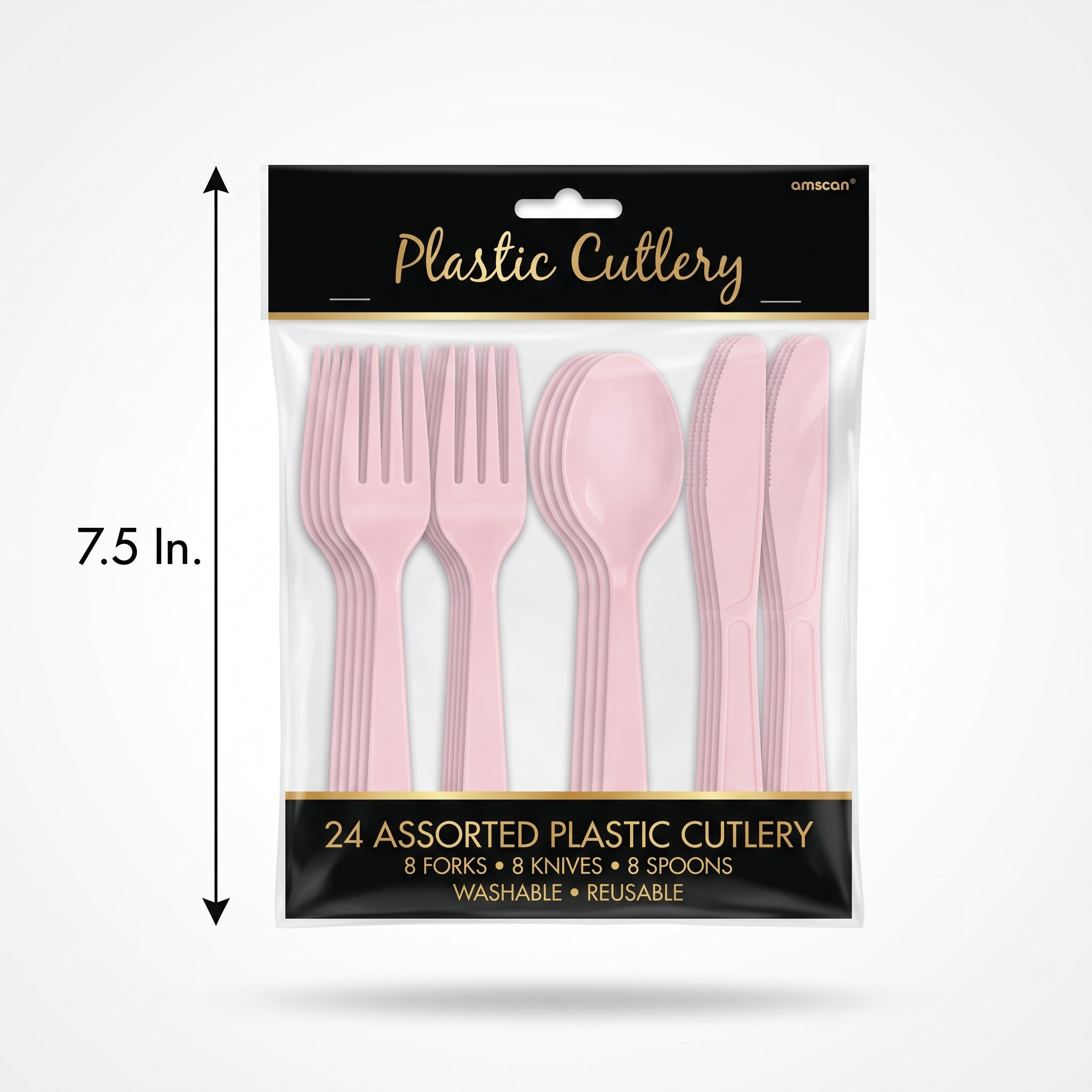 Elegant Pink Assorted Plastic Cutlery Set - 24 Pieces - 7.5 in.