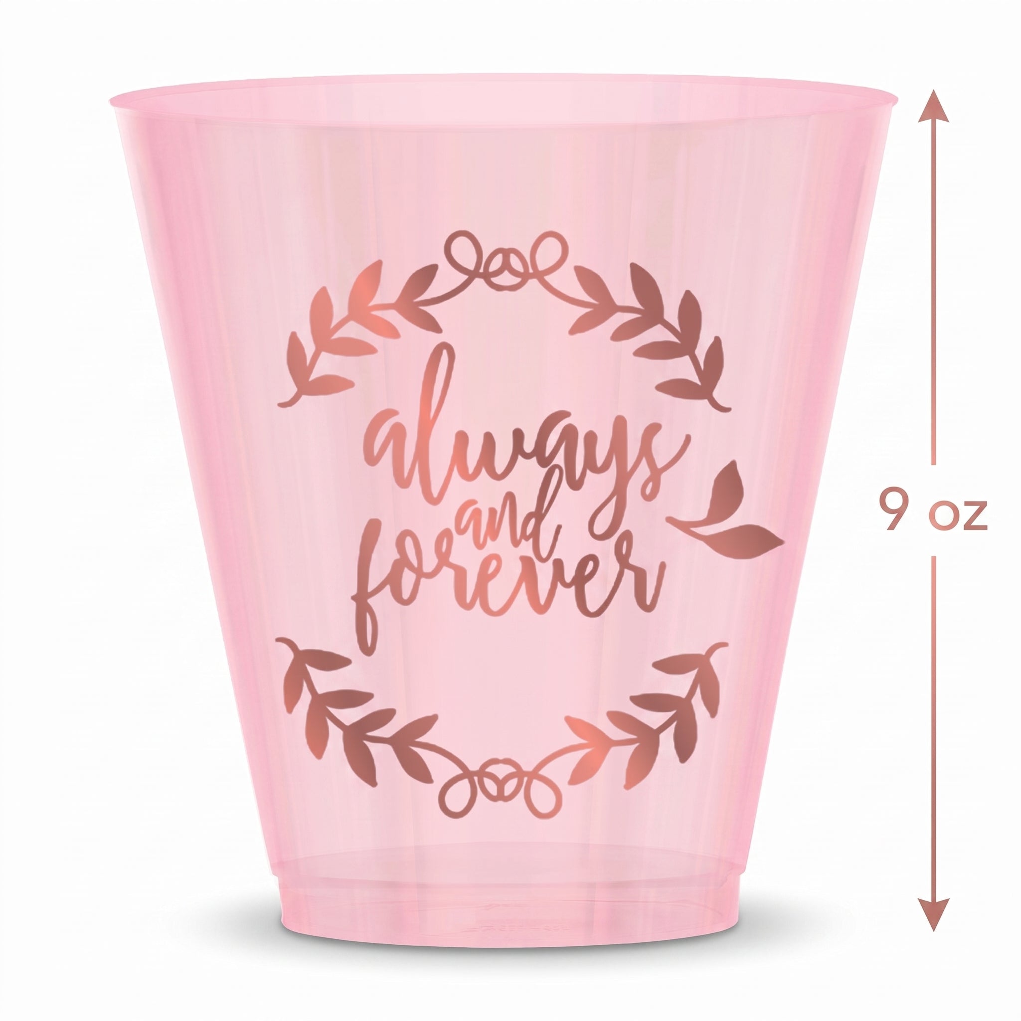 Love & Leaves "Always & Forever" Pink Plastic Tumbler Cups, 9 oz, 30-Pack