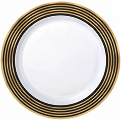 Elegant Gold Striped Premium Plastic Dinner Plates, 10.25", 20-Pack