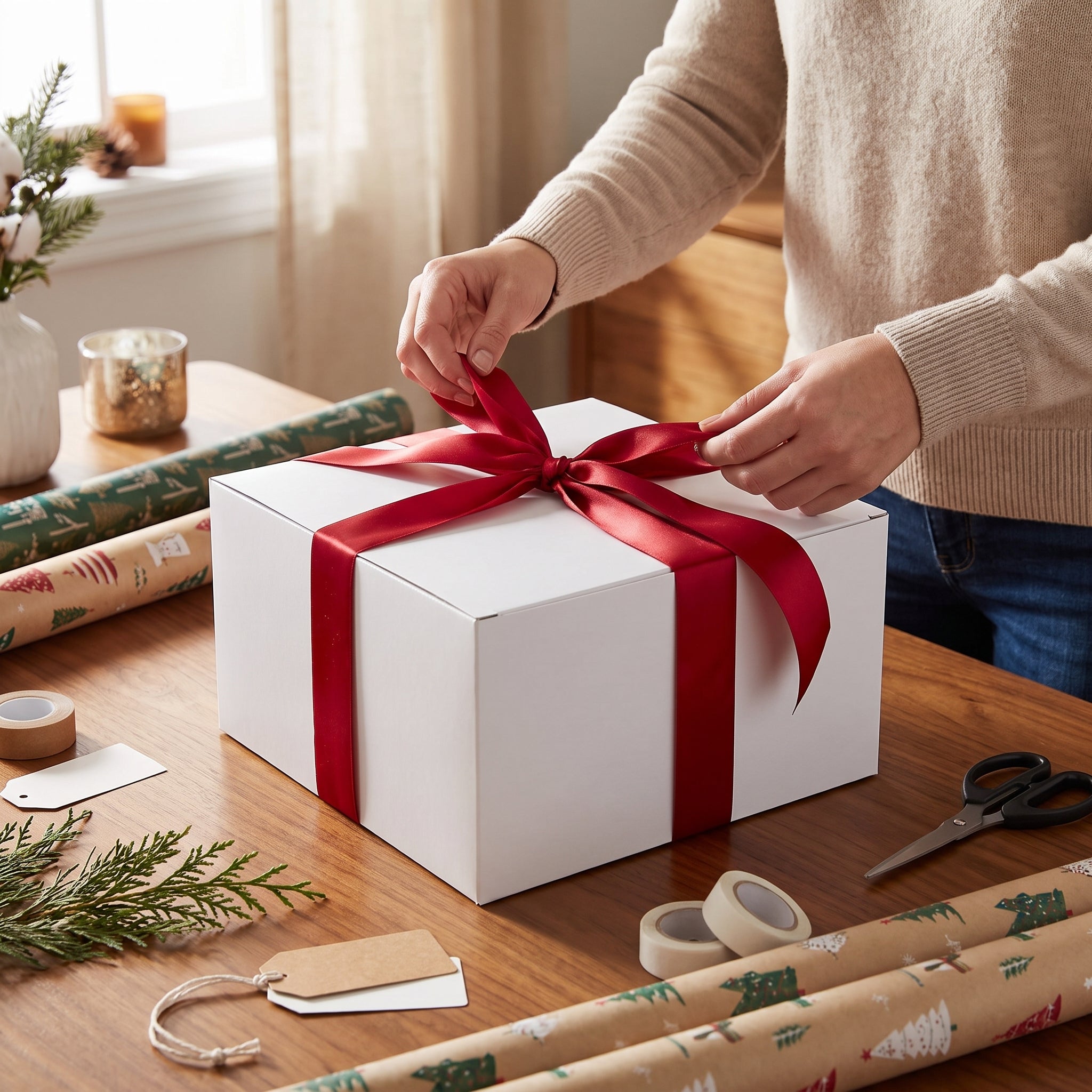 Elegant White Gift Box - 9 x 9 x 5 Inches