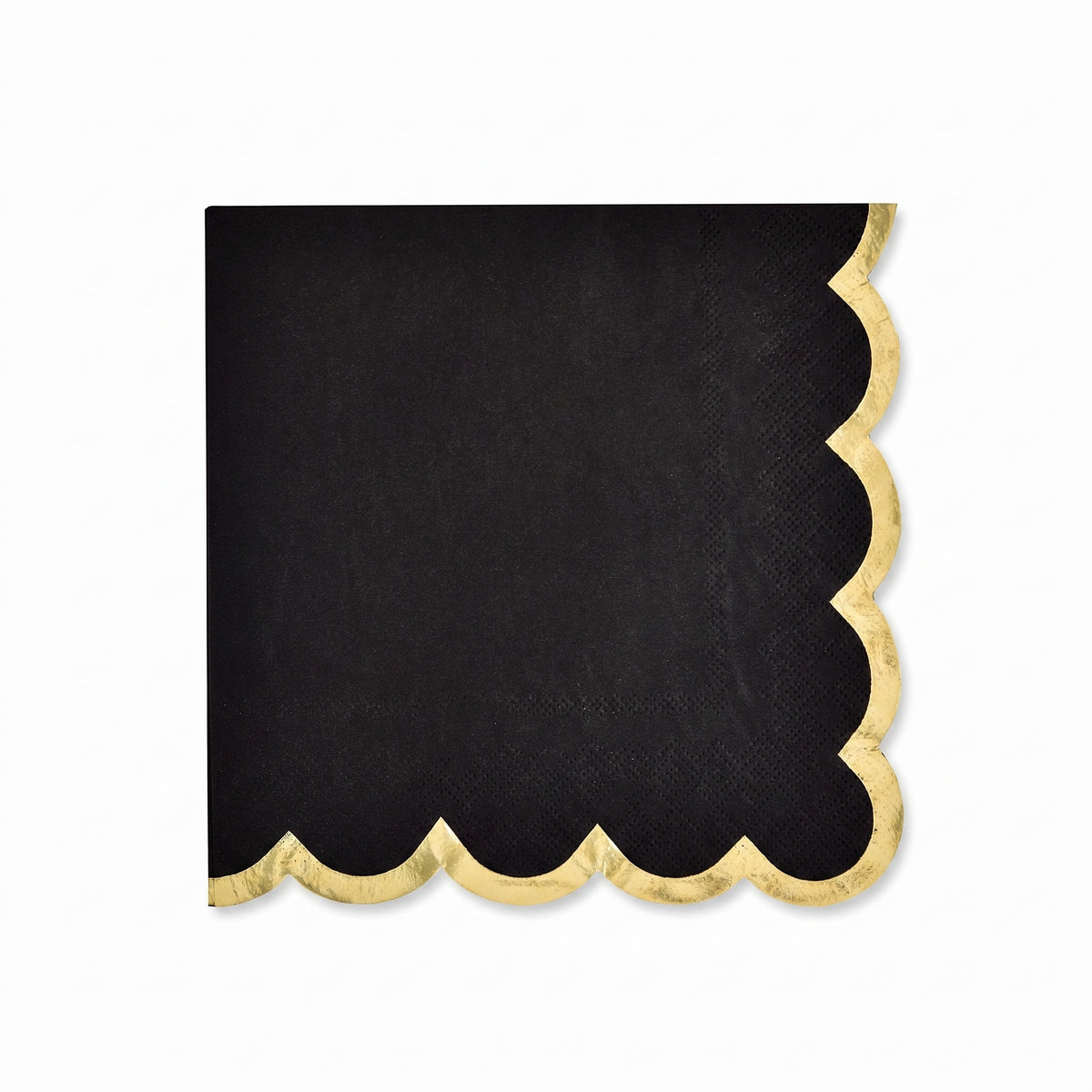 Sophisticated Black Lunch Napkins with Gold Scalloped Edge - 6.5 In. X 6.5 In.