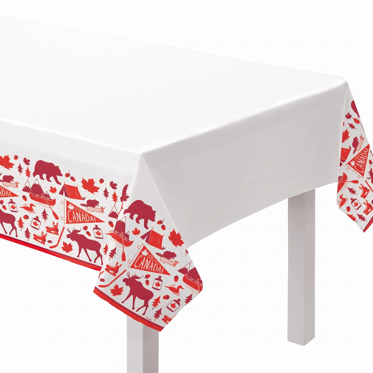 Canada Day Plastic Table Cover - Reusable Patriotic Design, 54x84 in