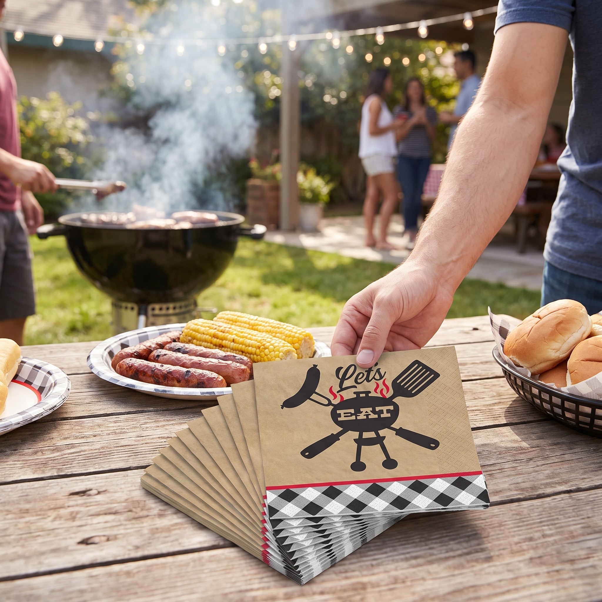 Summer BBQ Black Gingham Lunch Napkins - 6.5 In. x 6.5 In. - 40 Pack