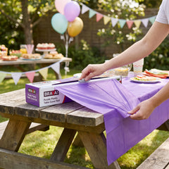 Purple Plastic Table Cover Roll with Slide Cutter, 54 in x 126 ft