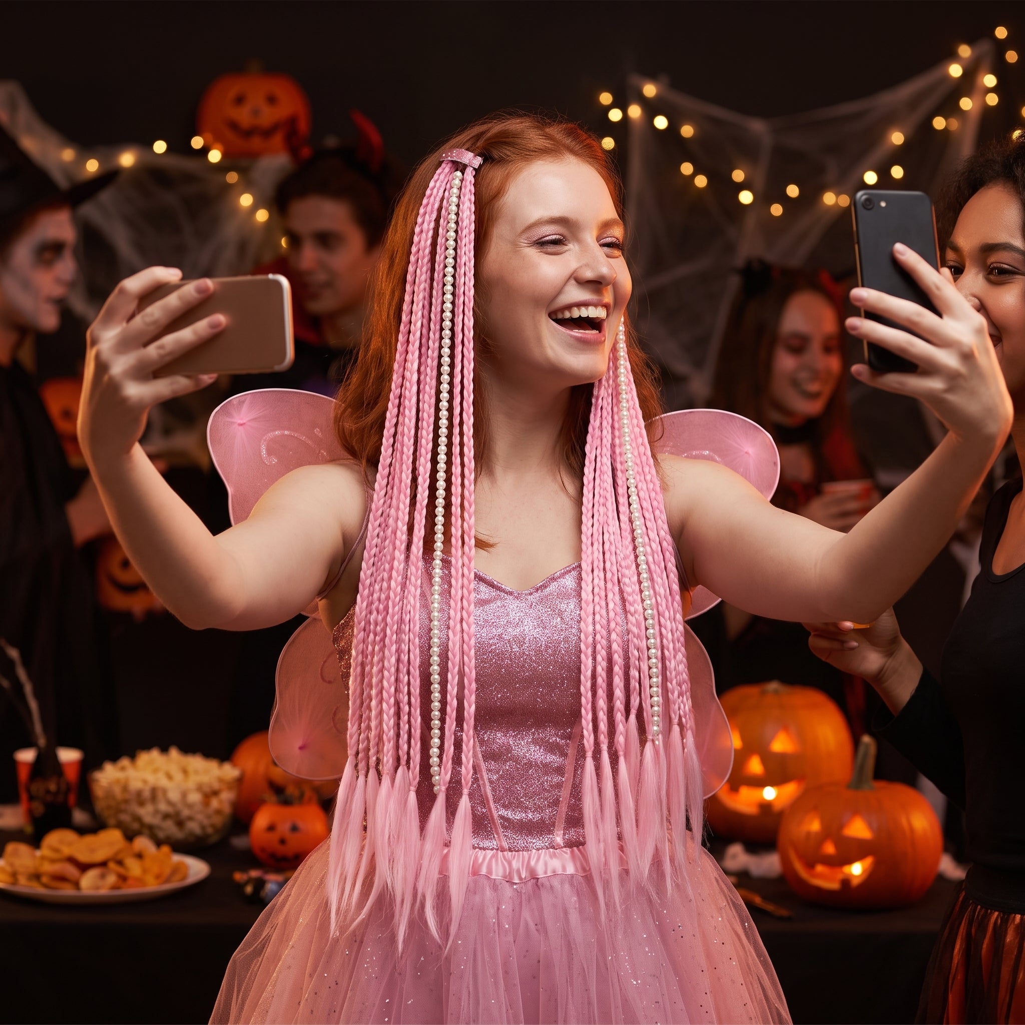 Magical Pink Pearl Hair Extensions for Halloween