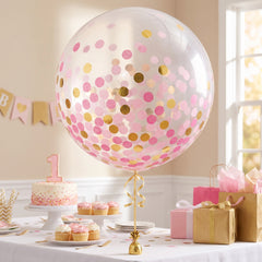 Gold & Pink Confetti Latex Balloons, 24-Inch, 2-Pack