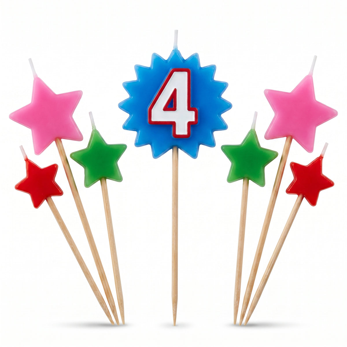 Star Birthday Toothpick Candle Set with Number 4