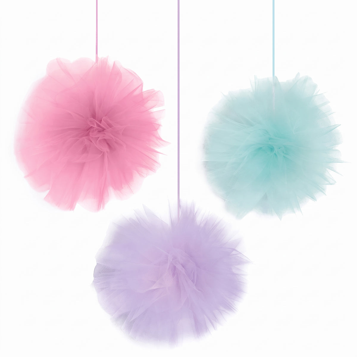 Fluffy Pastel Tulle Hanging Decorations - 3 Pack