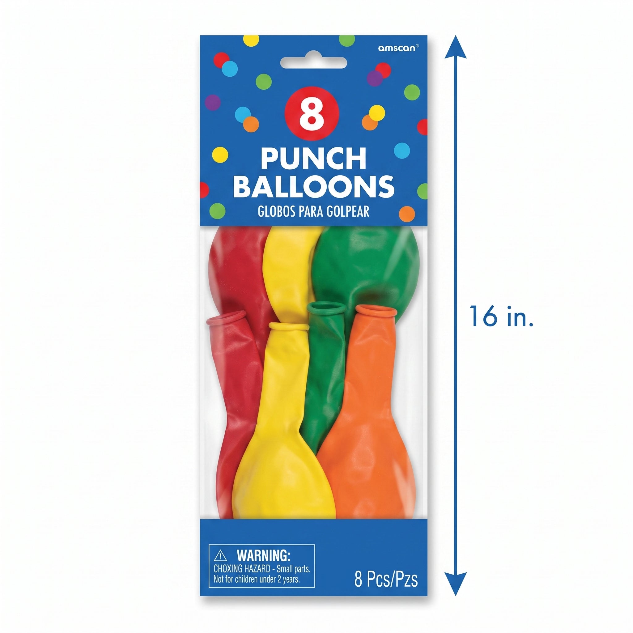 Colorful Punch Balloons with Rubber Bands, 8-Pack