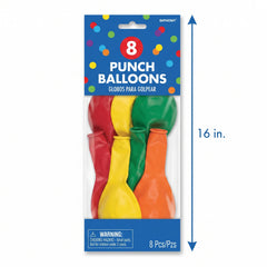 Colorful Punch Balloons with Rubber Bands, 8-Pack
