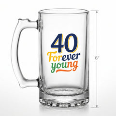 40th Birthday "Forever Young" Glass Tankard