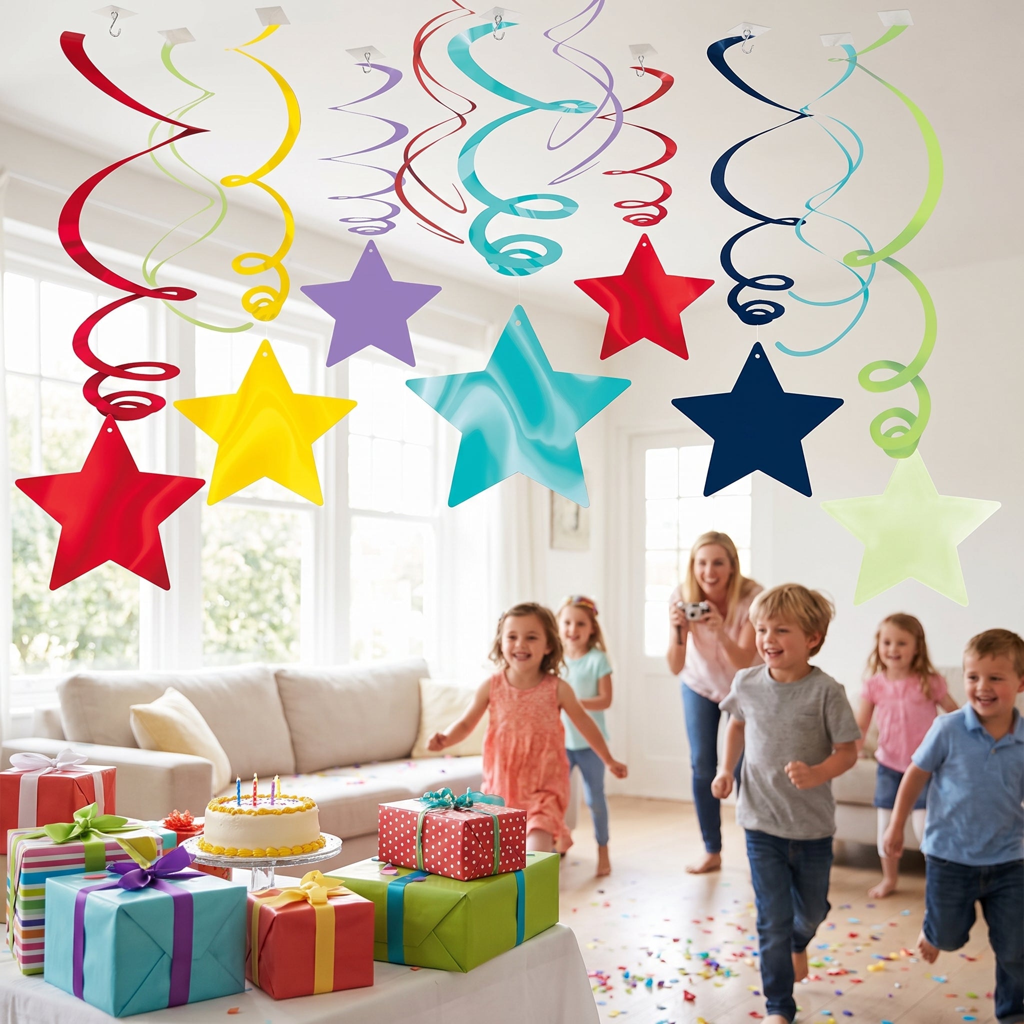 Rainbow Star Swirl Metallic Hanging Decorations