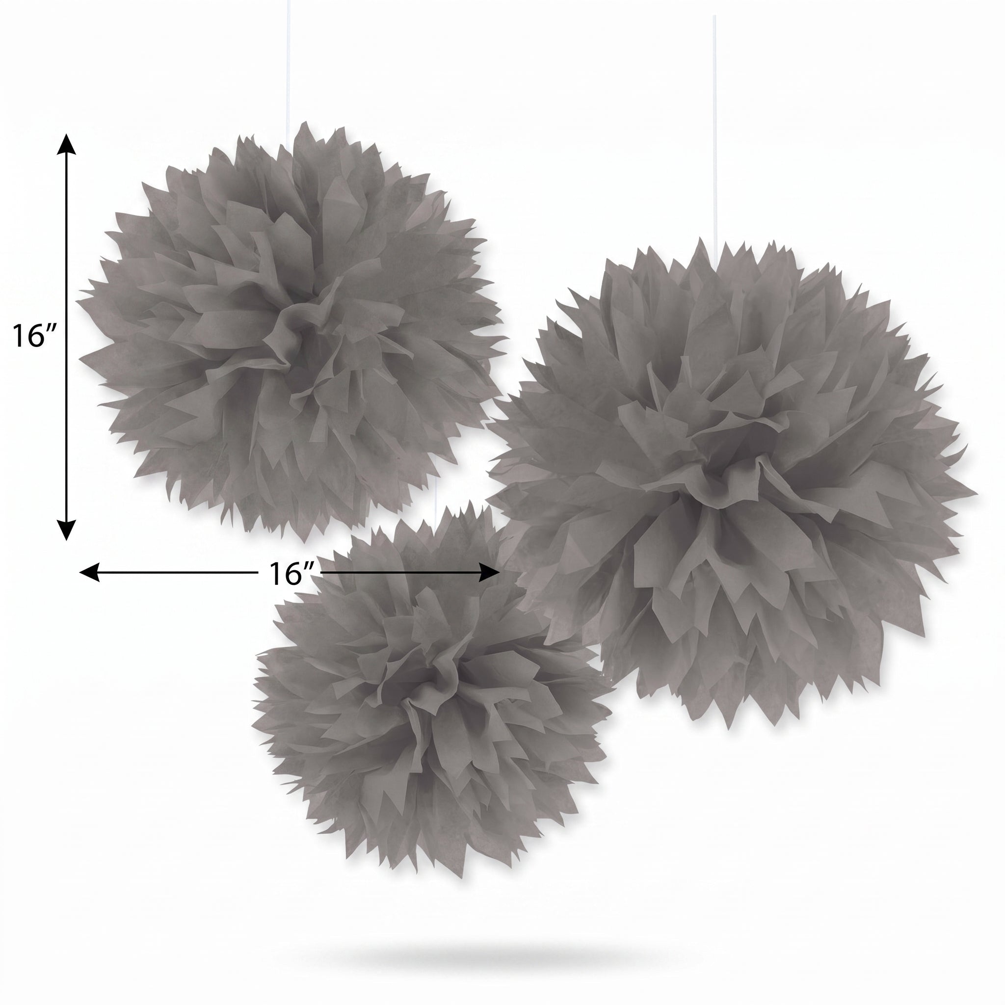 Silver Tissue Pom Pom Decorations, 16-Inch, 3-Pack