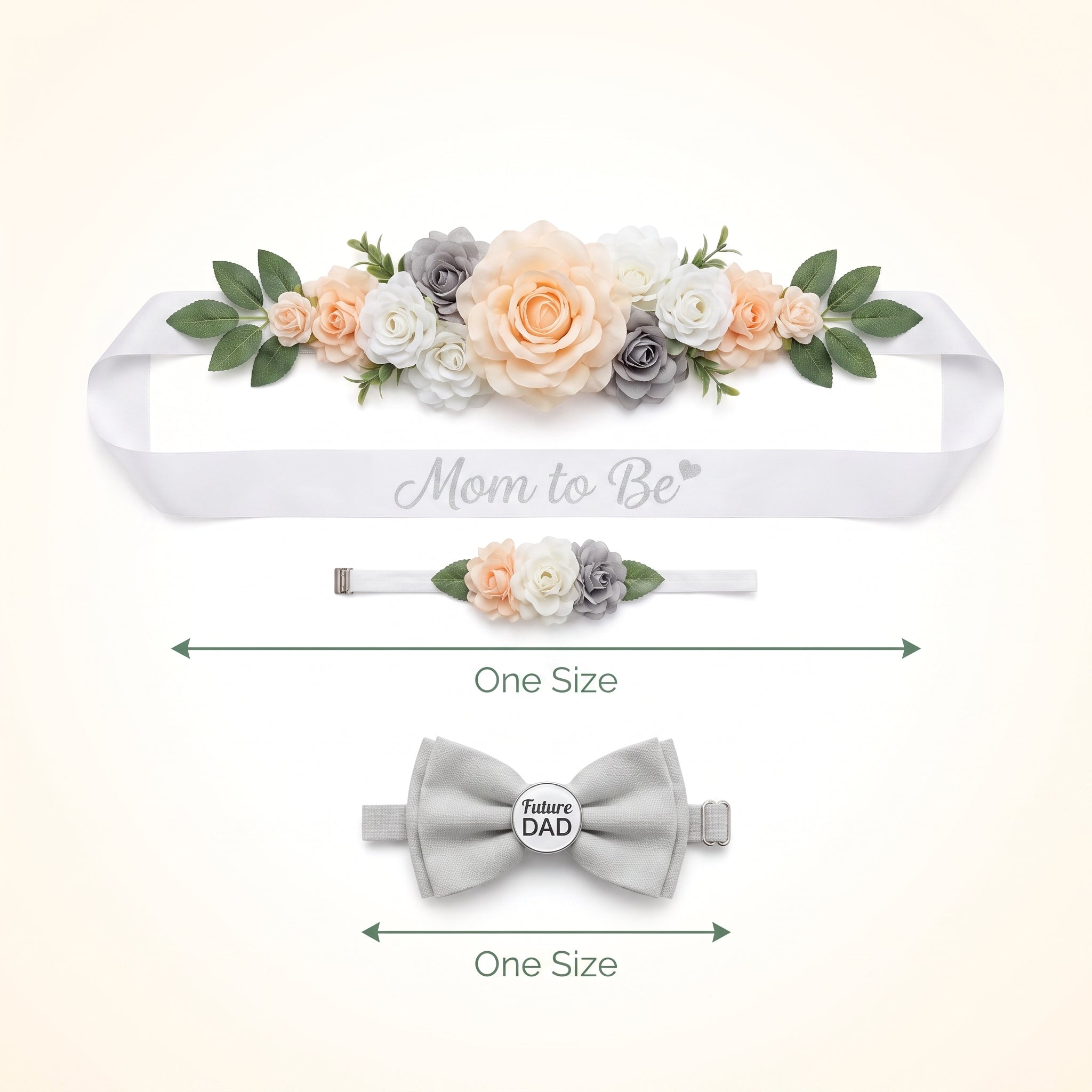 Soft Jungle Baby Shower Wearable Kit - Floral Sash, Headband & Bow Tie Set