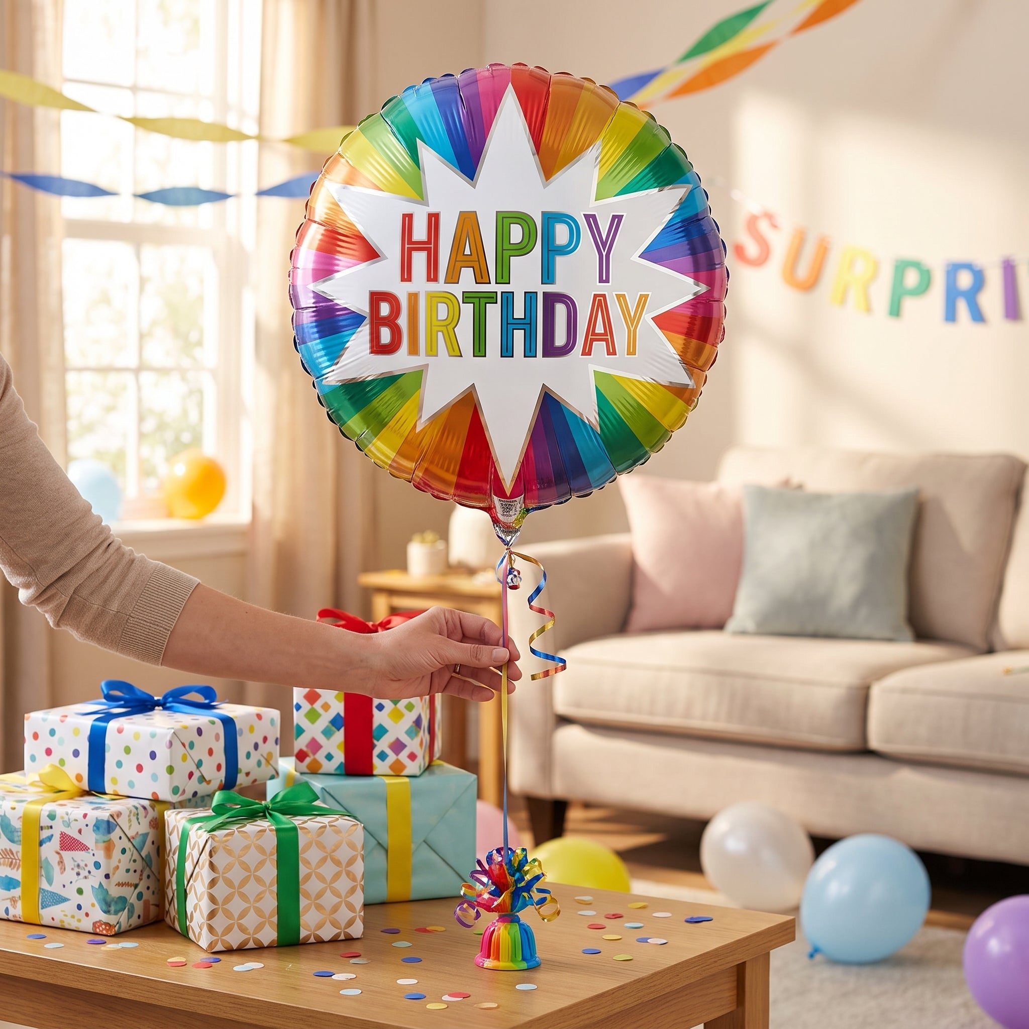 Striped Burst Happy Birthday Foil Balloon