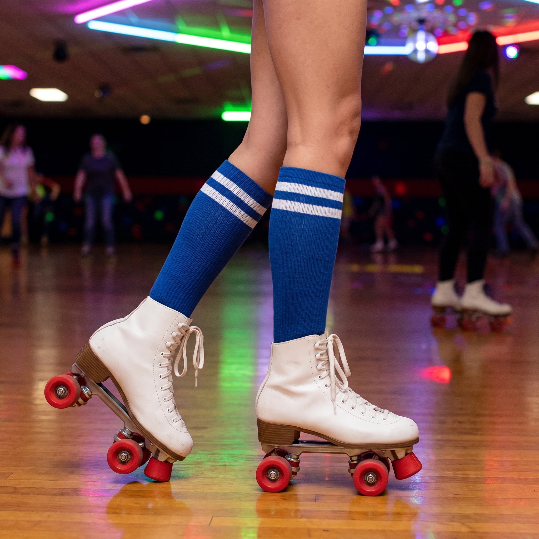 Royal Blue Striped Athletic Knee-High Socks