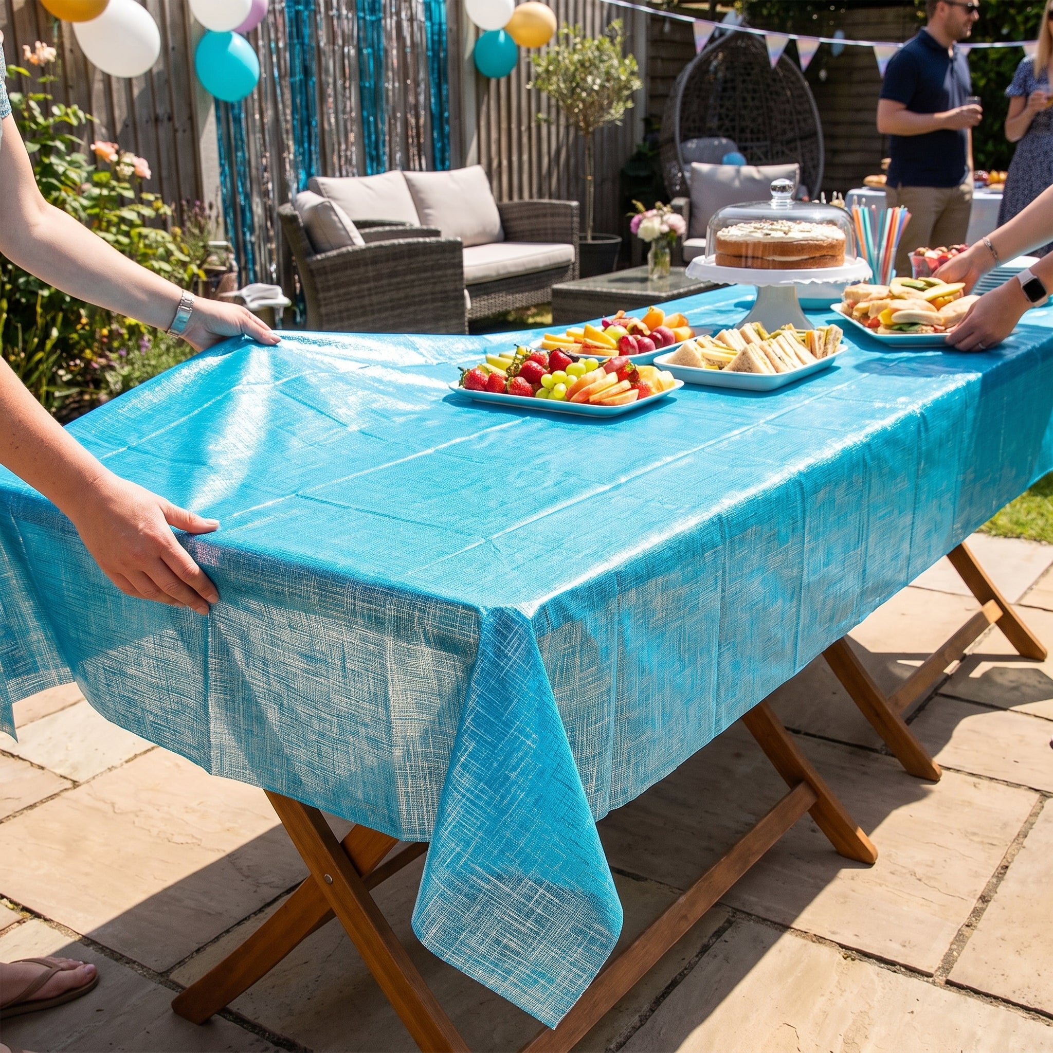 Dazzler Blue Opalescent Reusable Table Cover - 54" x 102"
