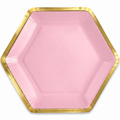 Rose Gold Hexagon Metallic Paper Plates - 7"
