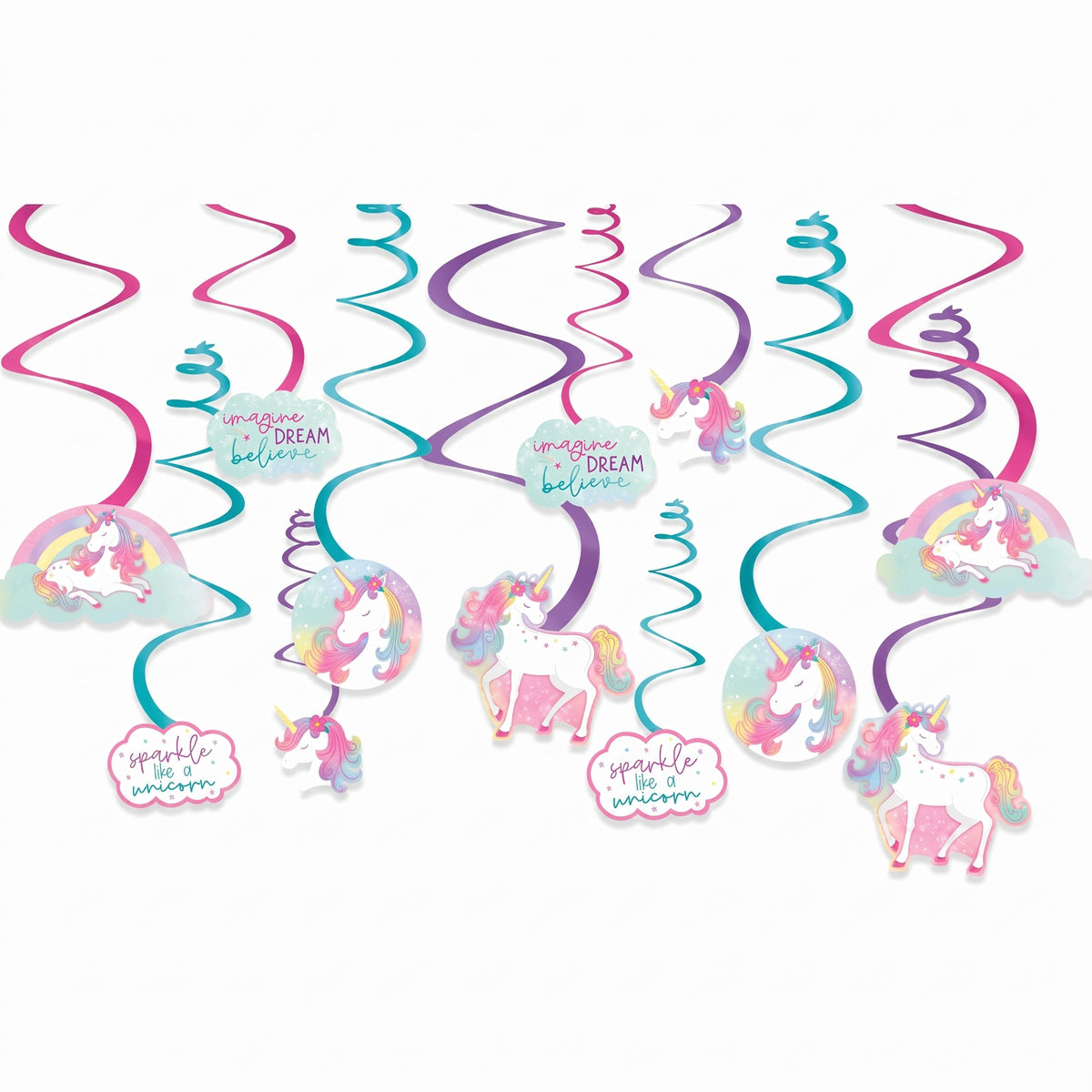 Enchanted Unicorn Swirl Decorations - 12 Pack
