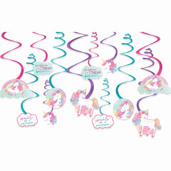 Enchanted Unicorn Swirl Decorations - 12 Pack