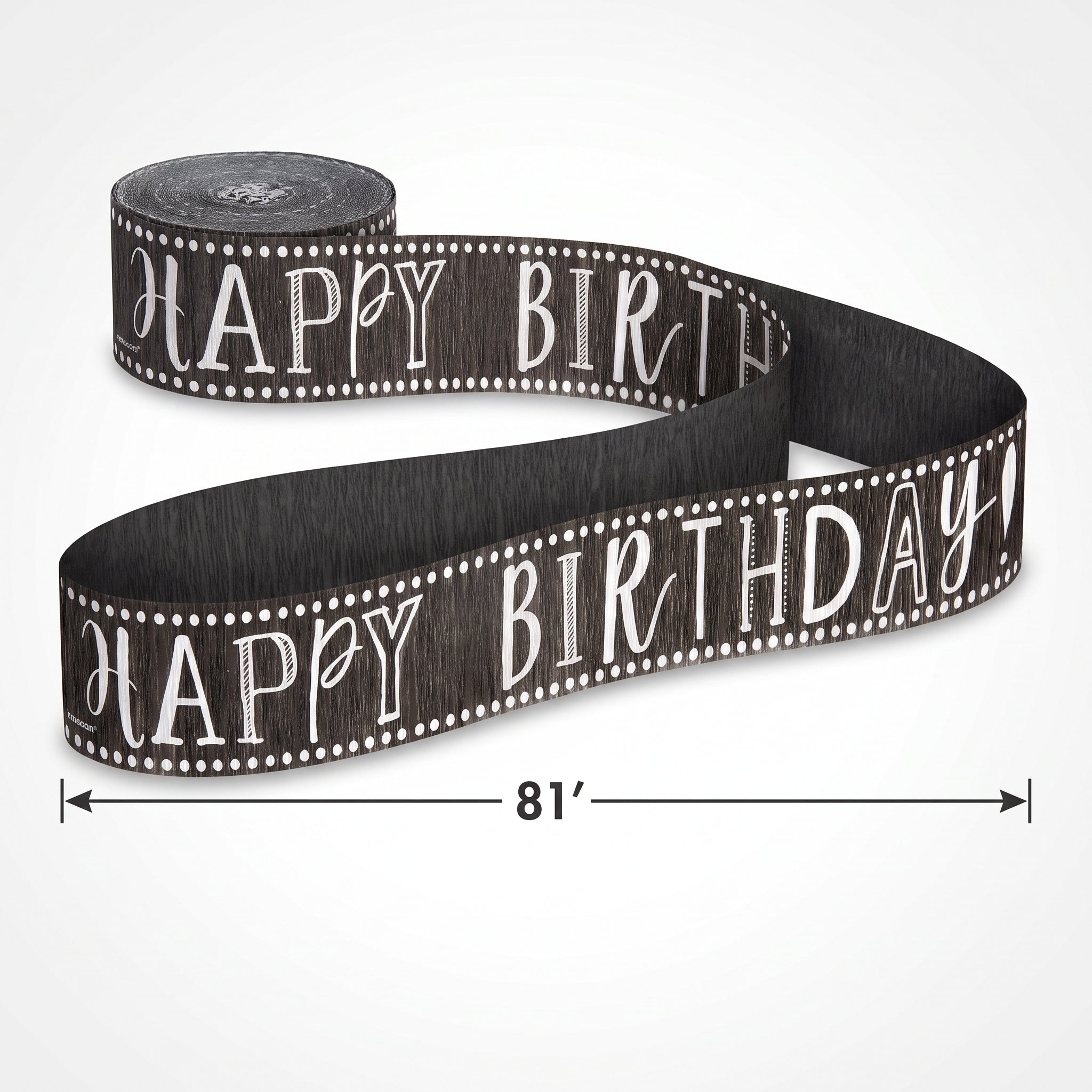 "Happy Birthday" Chalkboard-Style Crepe Paper Streamer, 81 ft