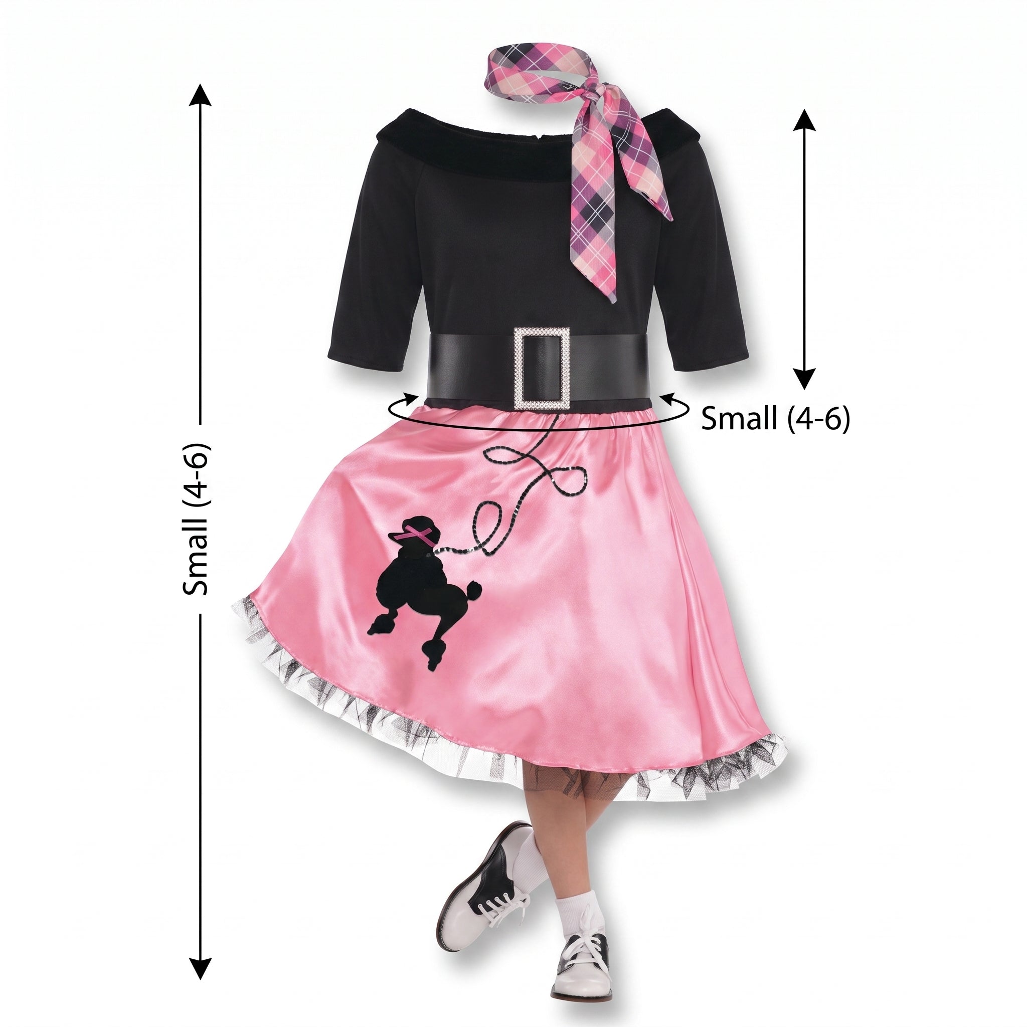 Girls' 1950s Miss Sock Hop Costume with Poodle Skirt & Accessories - Child S (4-6)