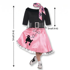 Girls' 1950s Miss Sock Hop Costume with Poodle Skirt & Accessories - Child S (4-6)