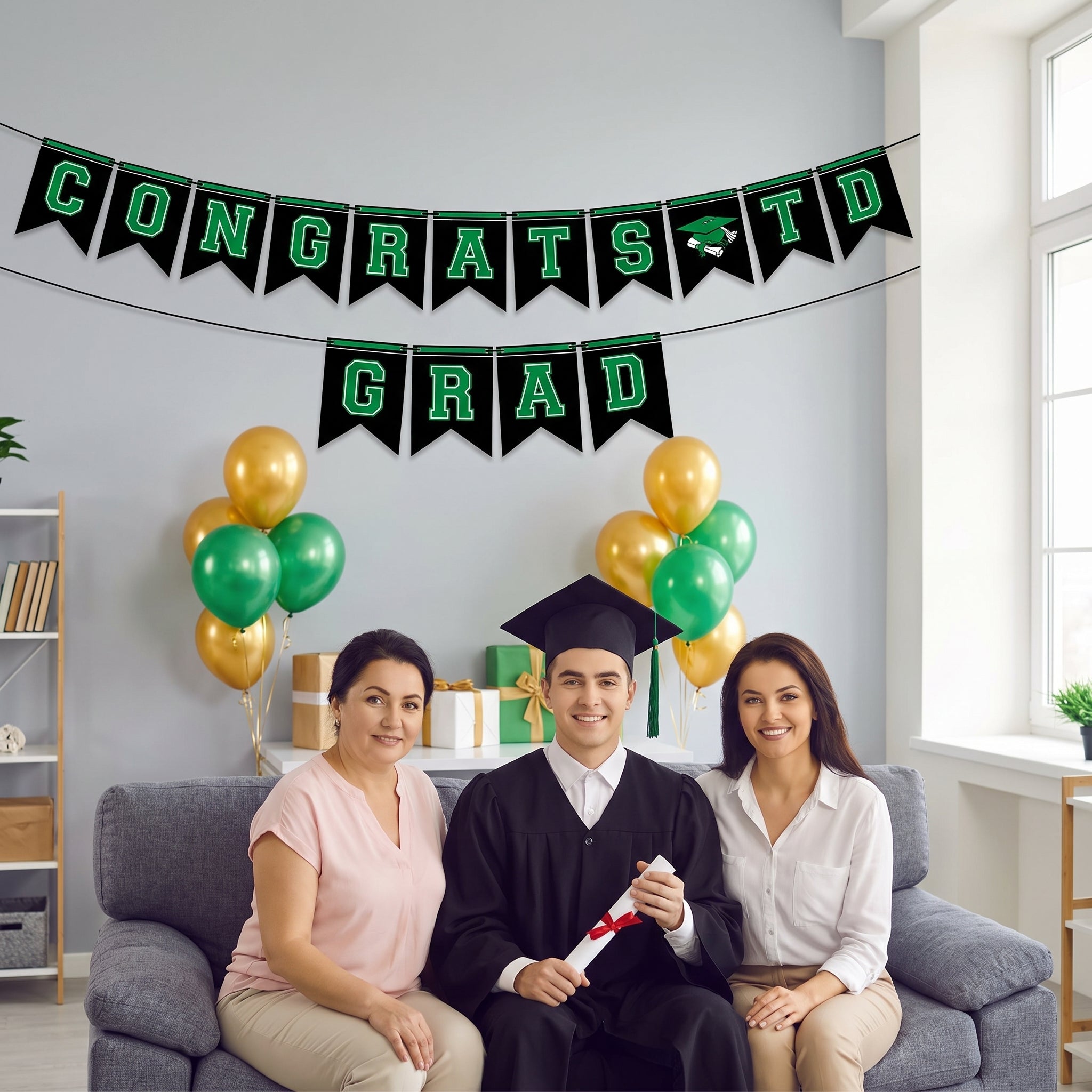 Festive Green Graduation Congrats Banner