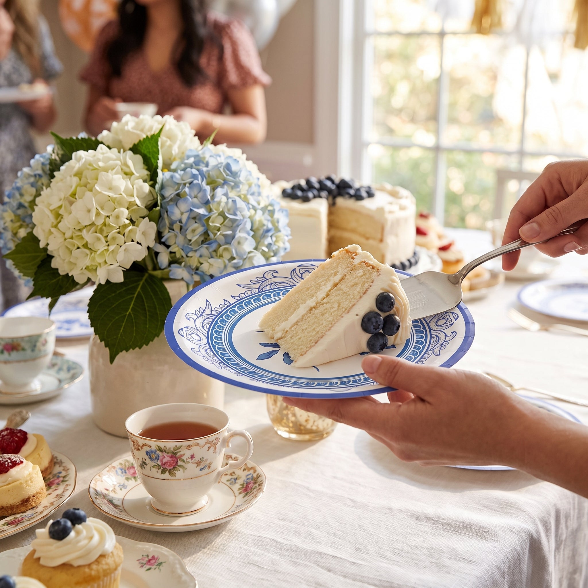 Blue Regency Floral Paper Plates - 6.75" Round