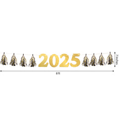 "2025" New Year's Tassel Garland Banner in Gold, Black, and Silver - 8 ft