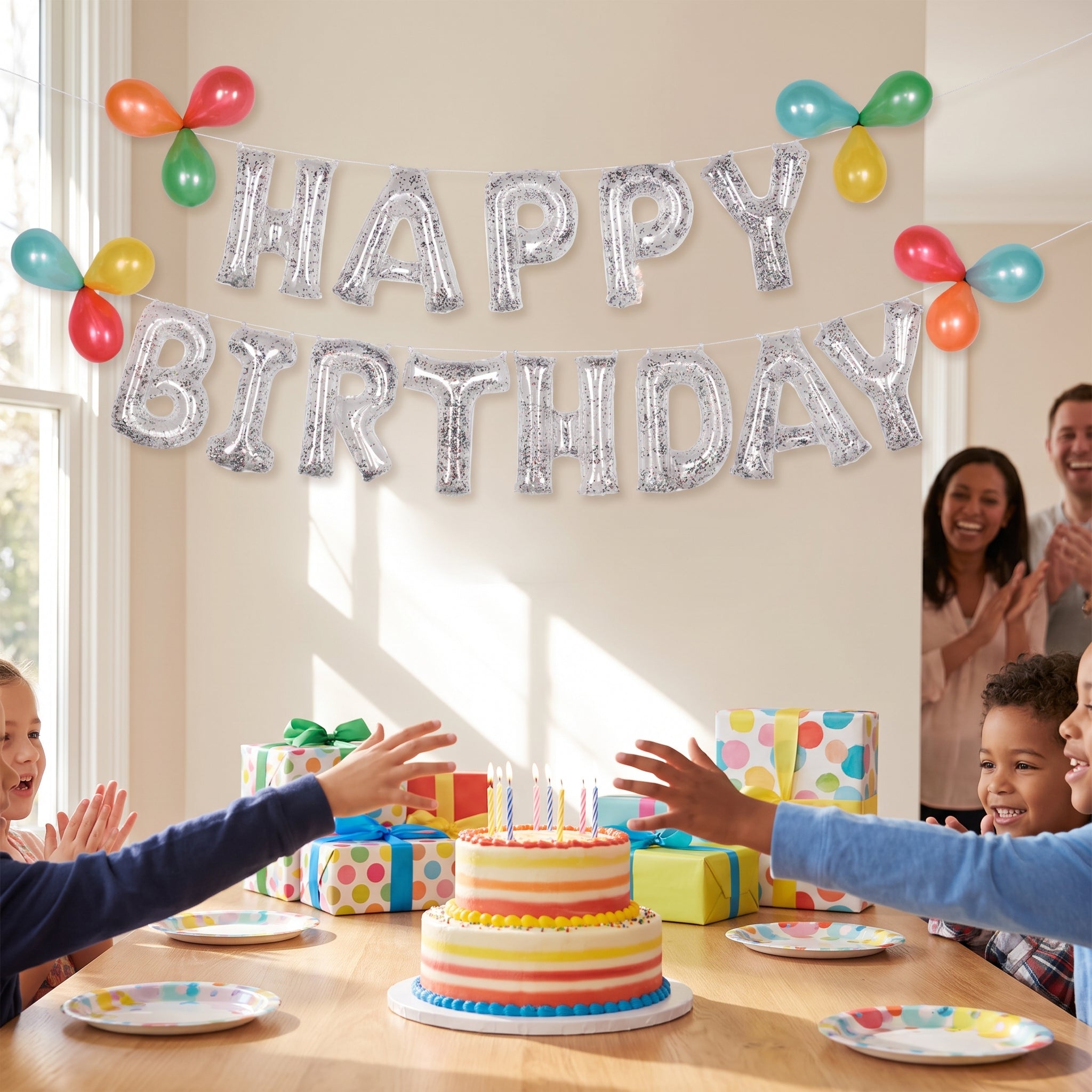 Silver Confetti Foil "Happy Birthday" Balloon Banner Kit