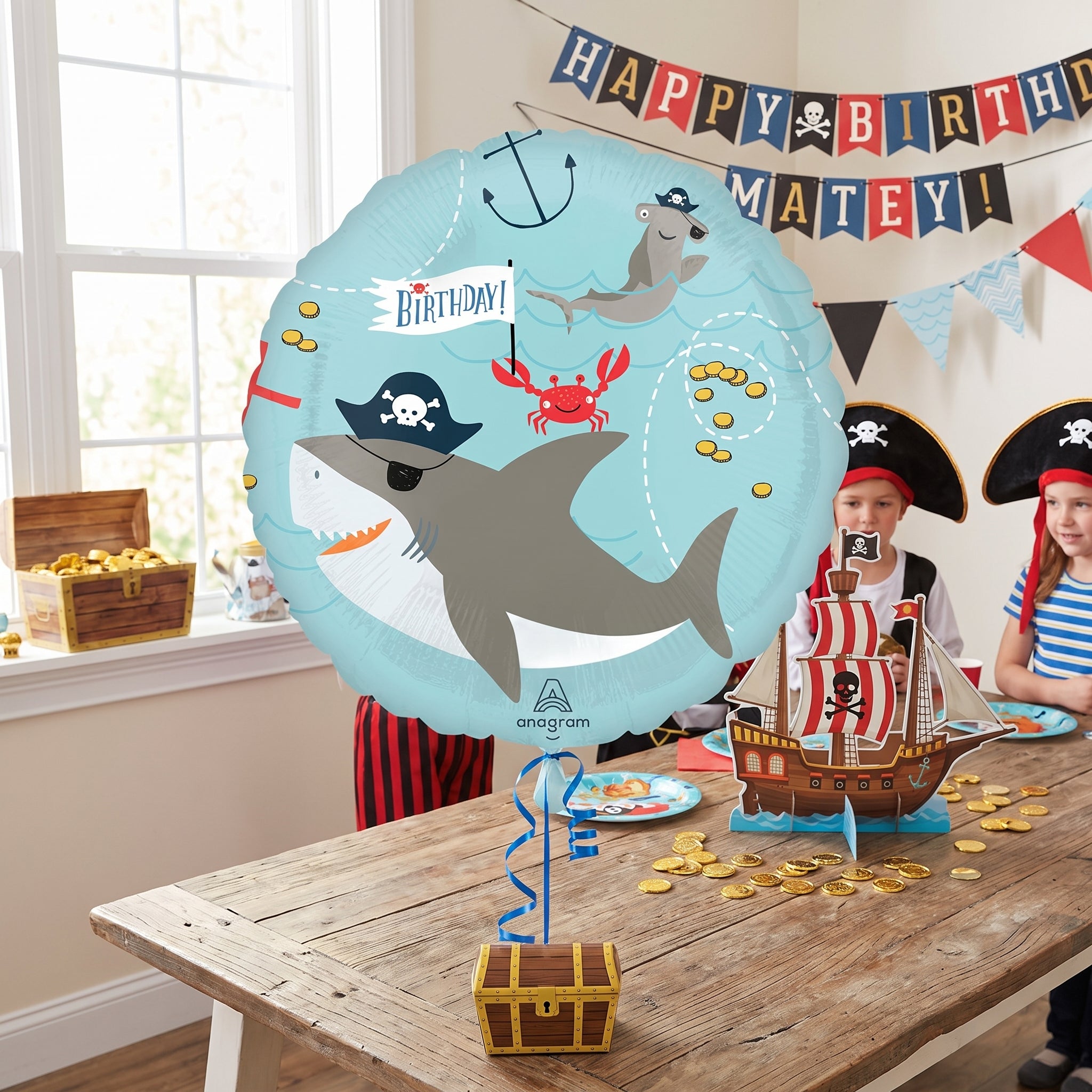 Ahoy Pirate Shark Mylar Balloon - 18-Inch