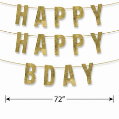 Gold "Happy Bday" Spark Celebration Banner - 6ft